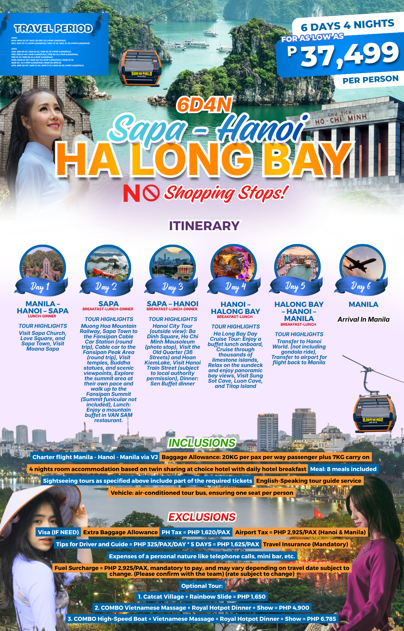 6D4N SAPA - HANOI - HALONG BAY  CHARTER FLIGHT (NO SHOPPING STOPS)