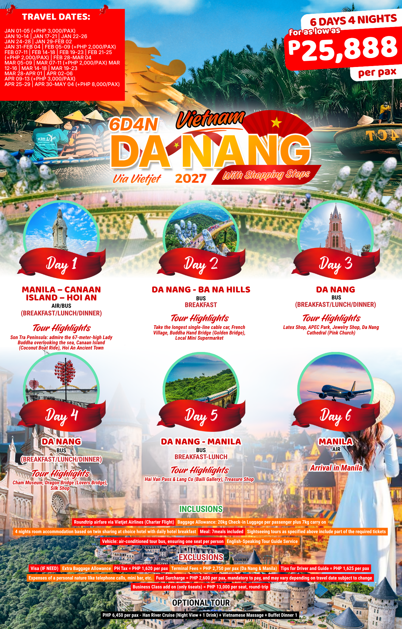 6D4N DA NANG 2027 via VJ (WITH SHOPPING STOPS)